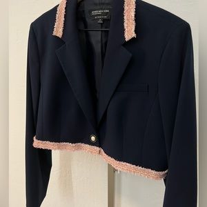 lilylilyl Redesigned Vintage Navy Blue Cropped Blazer w/Pink Gold Tweed Trim